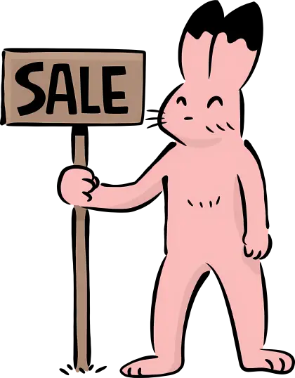 Pink Rabbit Holding Sale Sign