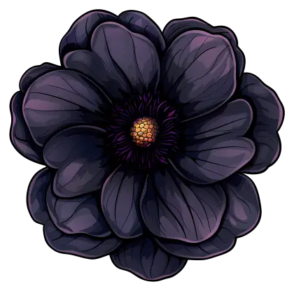 Black Floral Illustration with Dark Petals