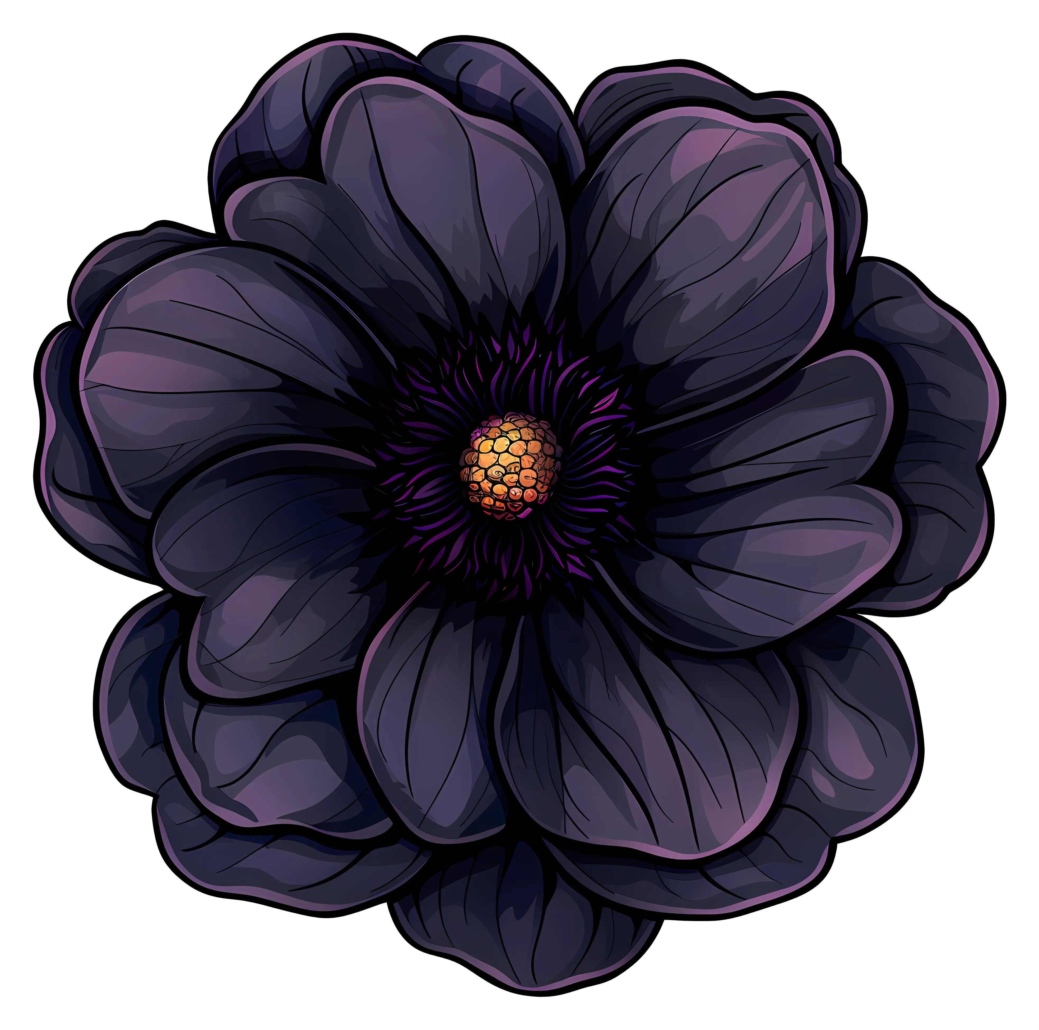 Black Floral Illustration with Dark Petals