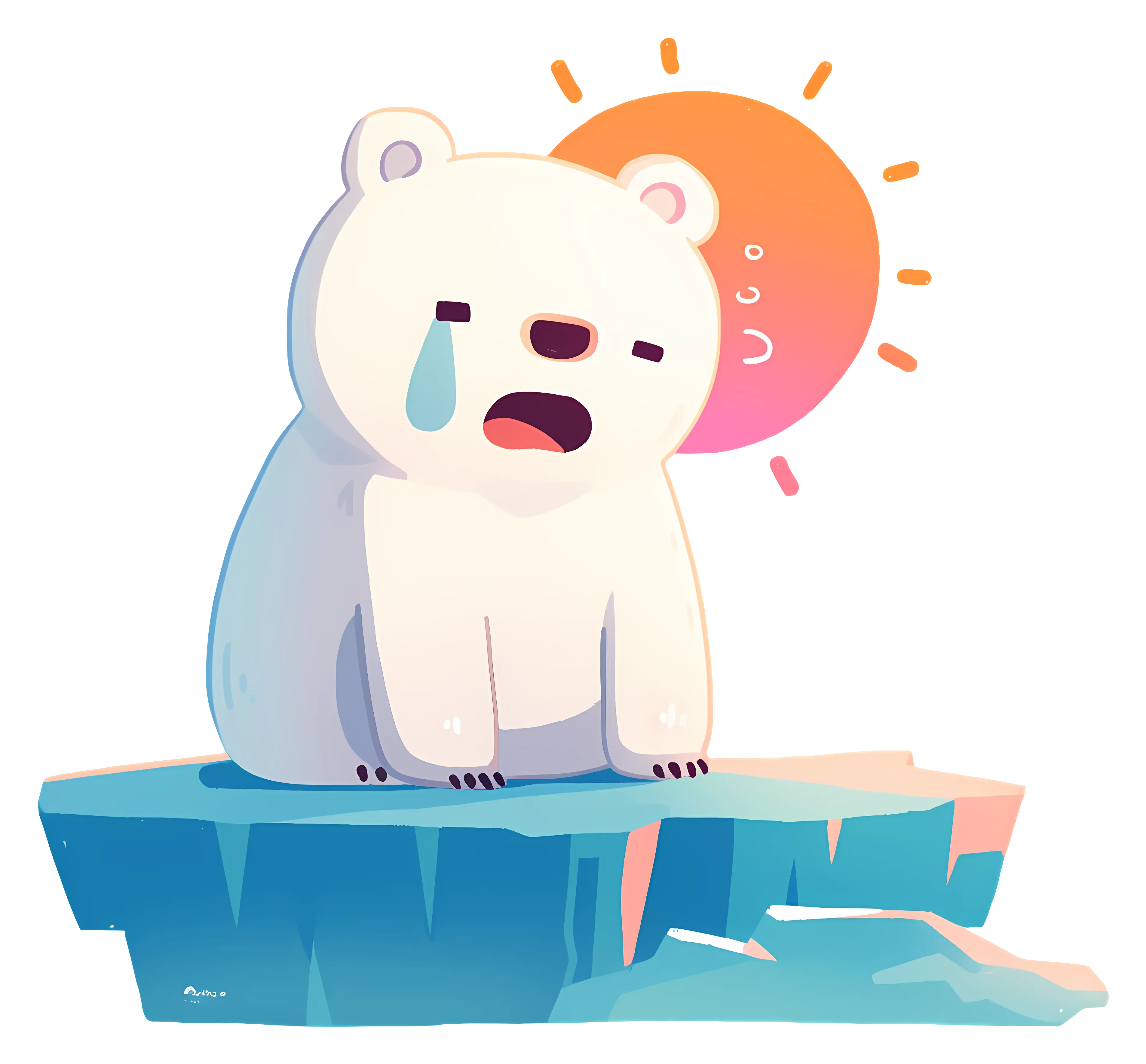 Crying Polar Bear on Iceberg