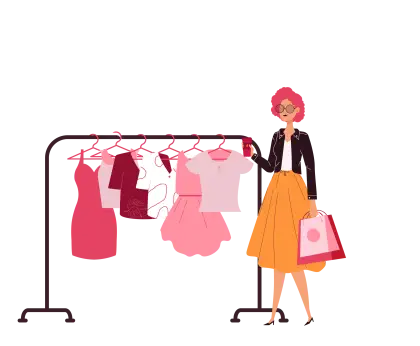 Woman Shopping for Dresses Illustration