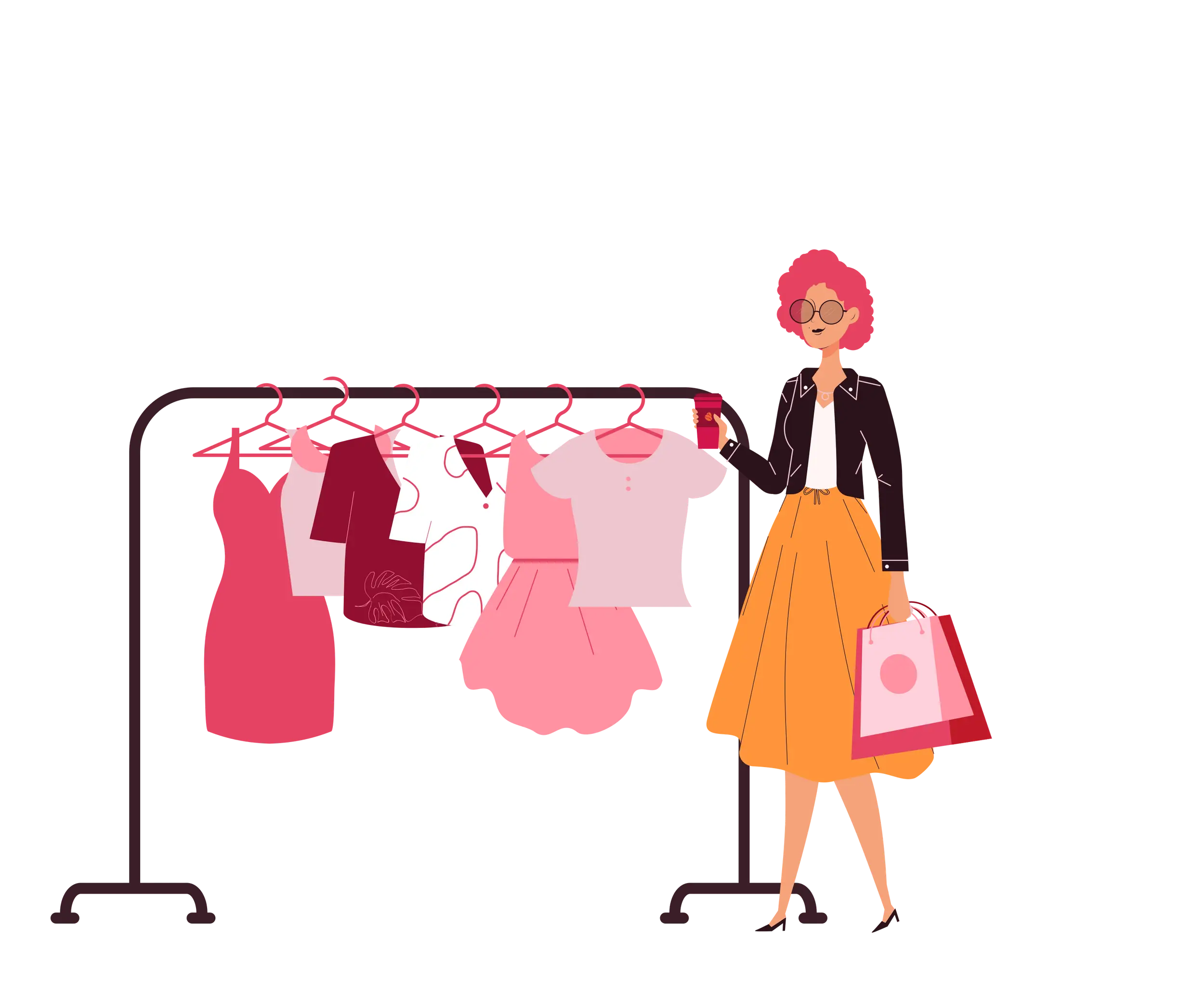 Woman Shopping for Dresses Illustration