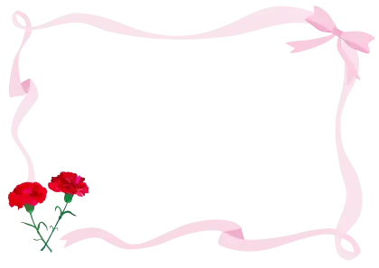 Decorative Floral Frame with Pink Ribbon and Red Carnations
