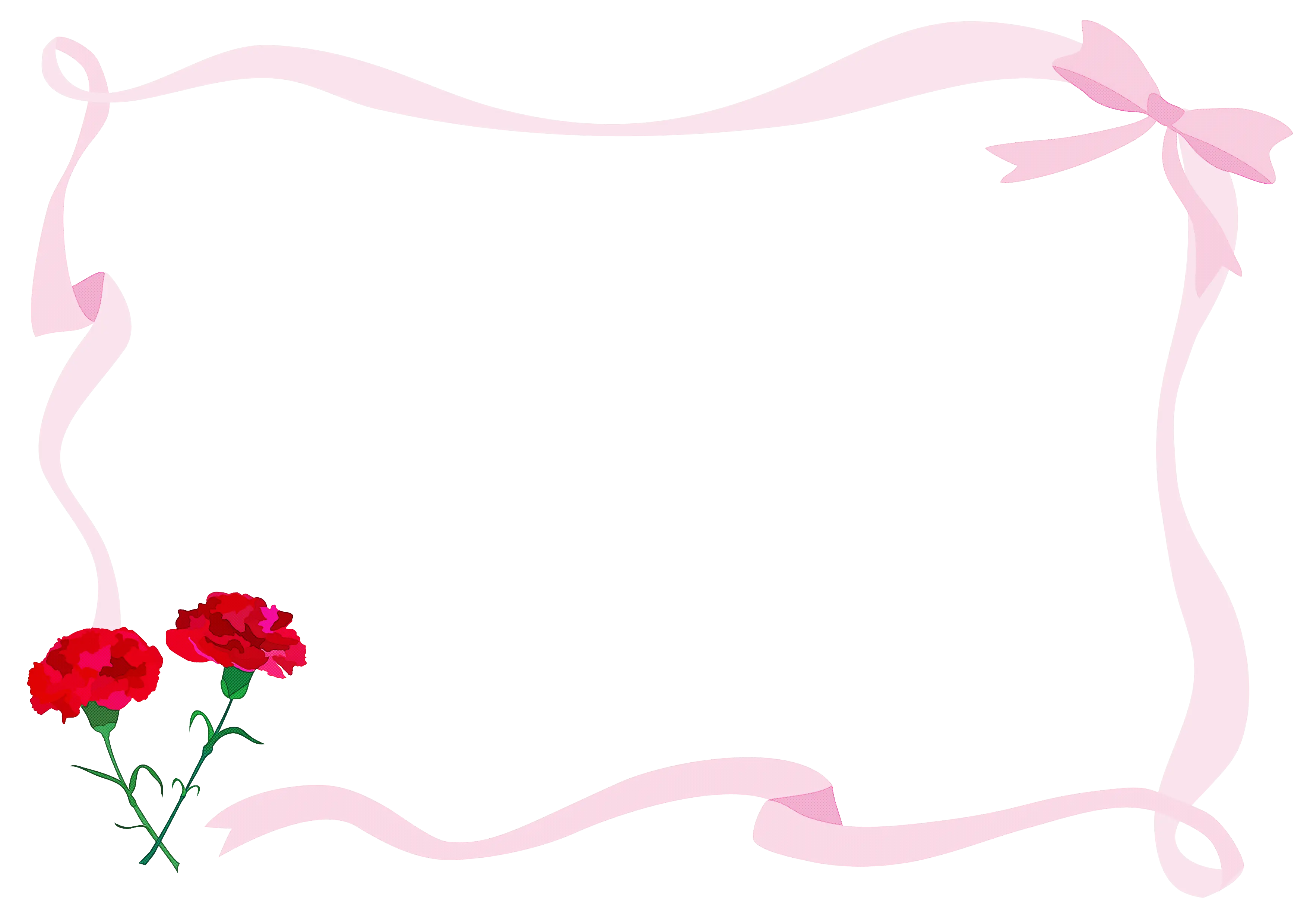 Decorative Floral Frame with Pink Ribbon and Red Carnations
