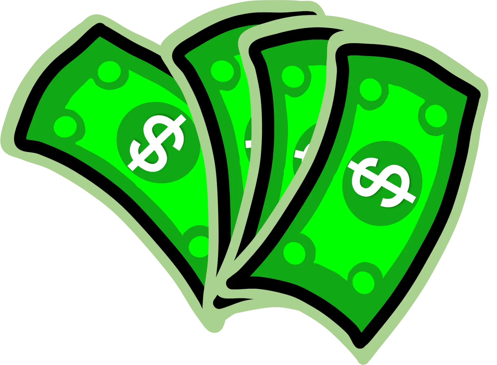 Three Green Dollar Bills Illustration