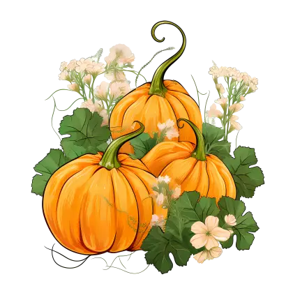 Pumpkins with Flowers and Leaves