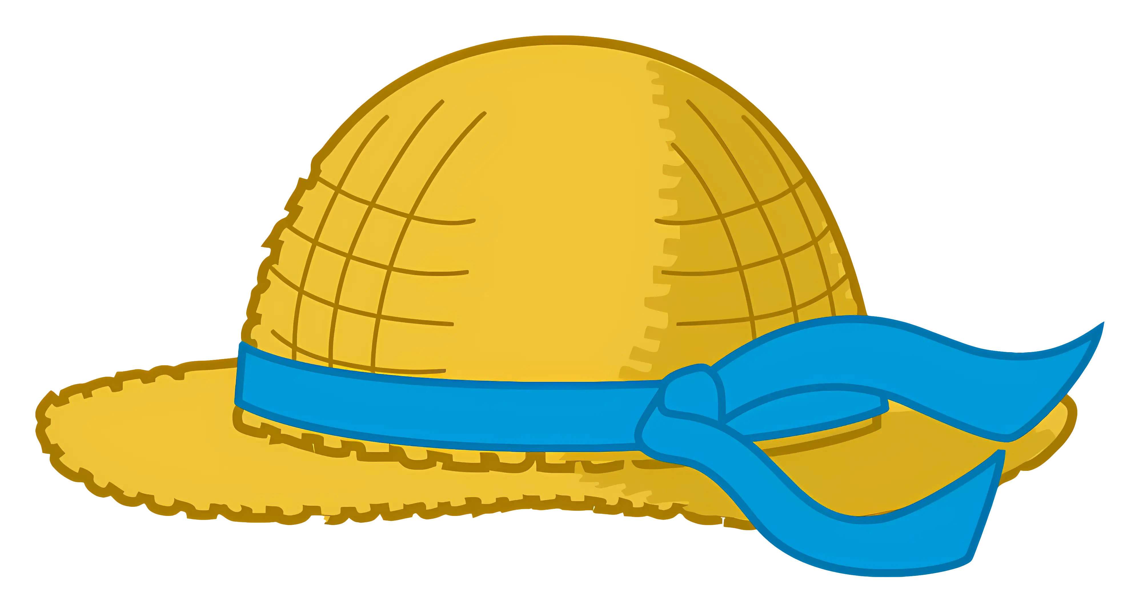 Straw Hat with Blue Ribbon