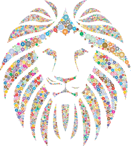 Colorful Lion Head Illustration with Circle Patterns