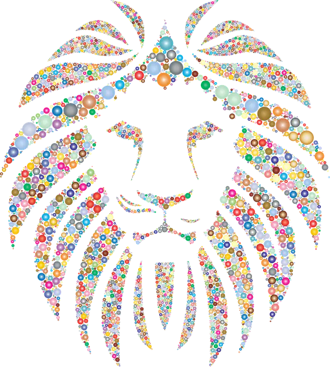 Colorful Lion Head Illustration with Circle Patterns