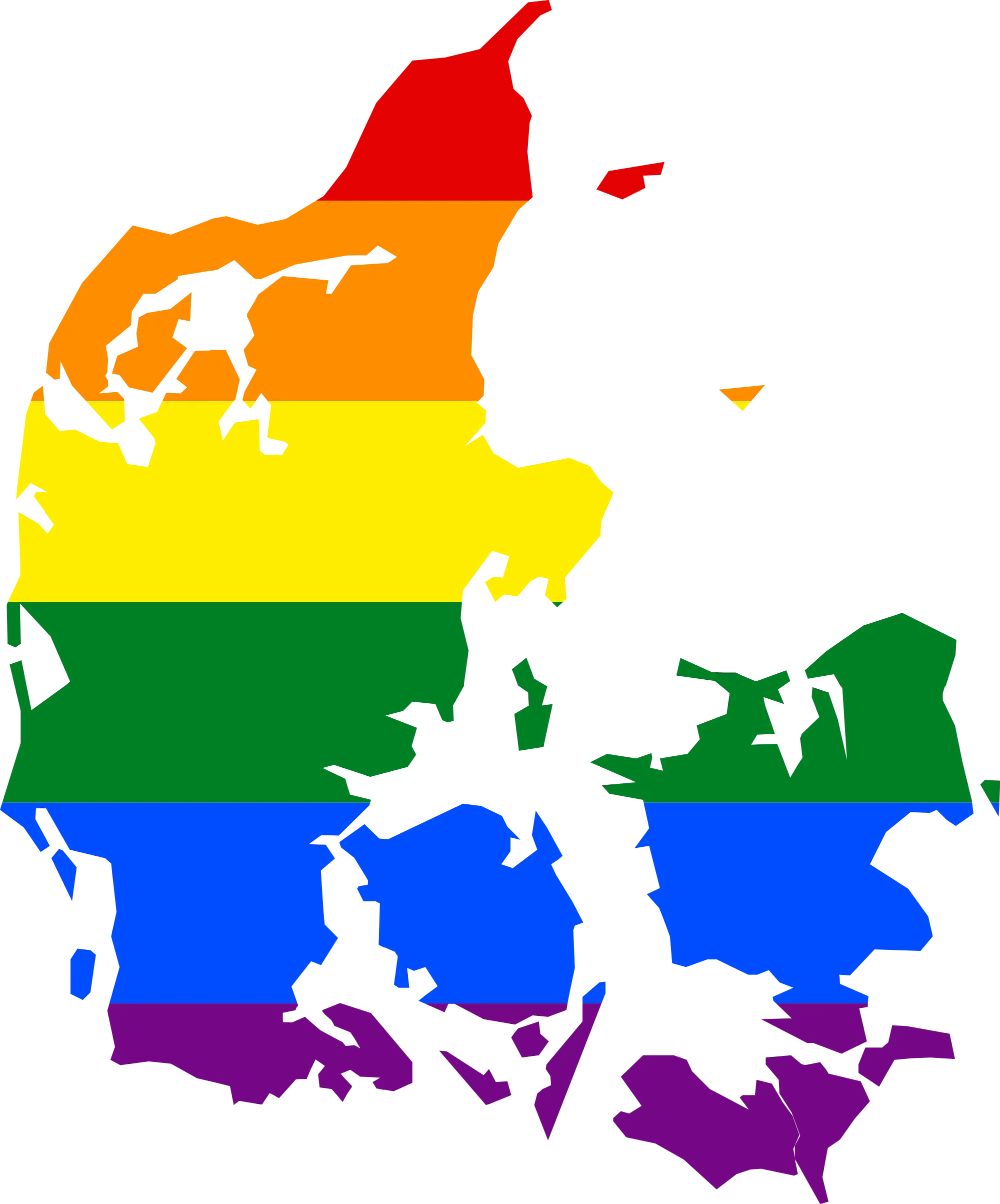Map of Denmark with Rainbow Colors