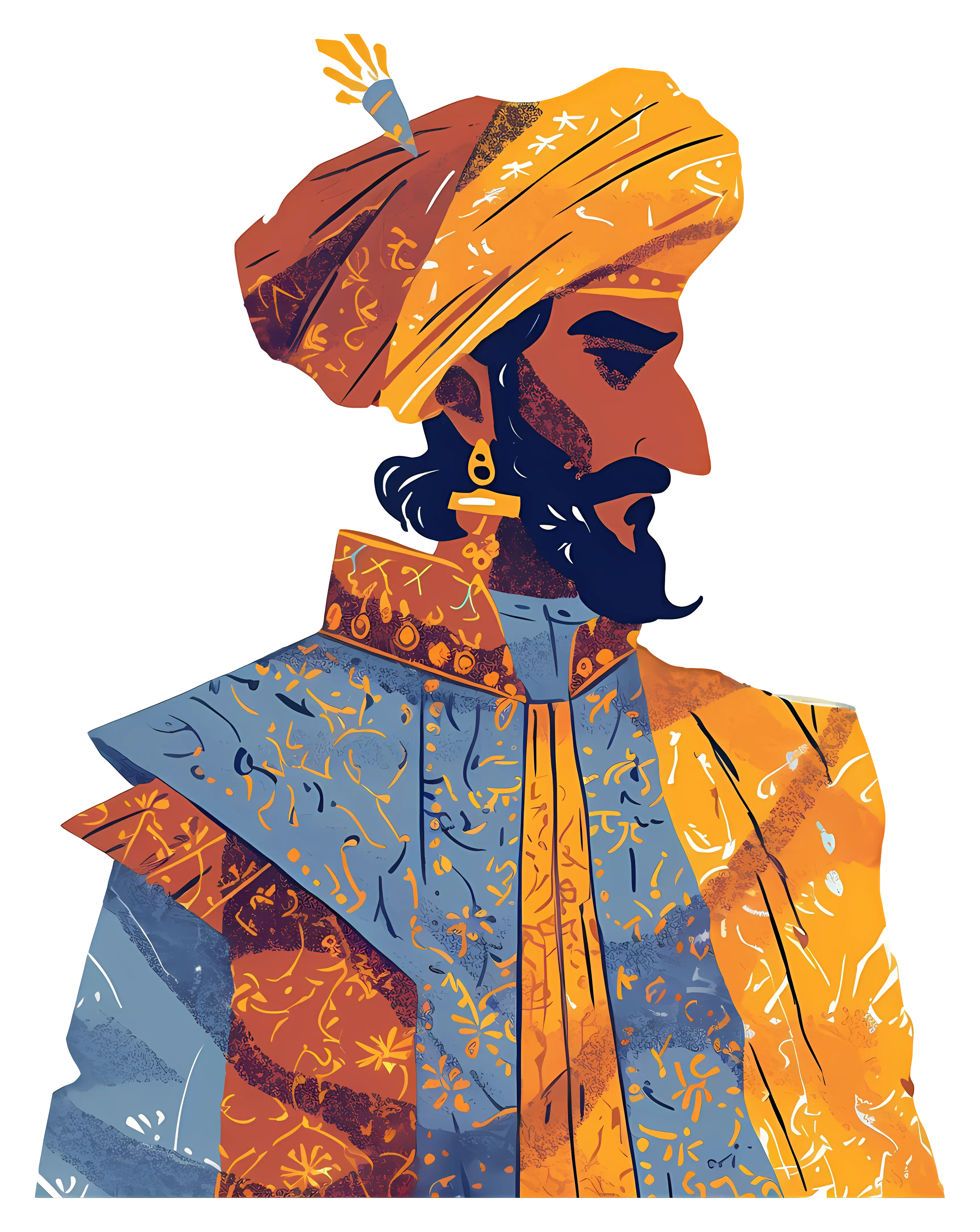 Colorful Historical Figure in Traditional Clothing