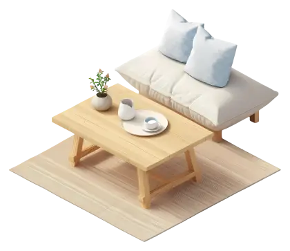 Wooden Coffee Table with Sofa