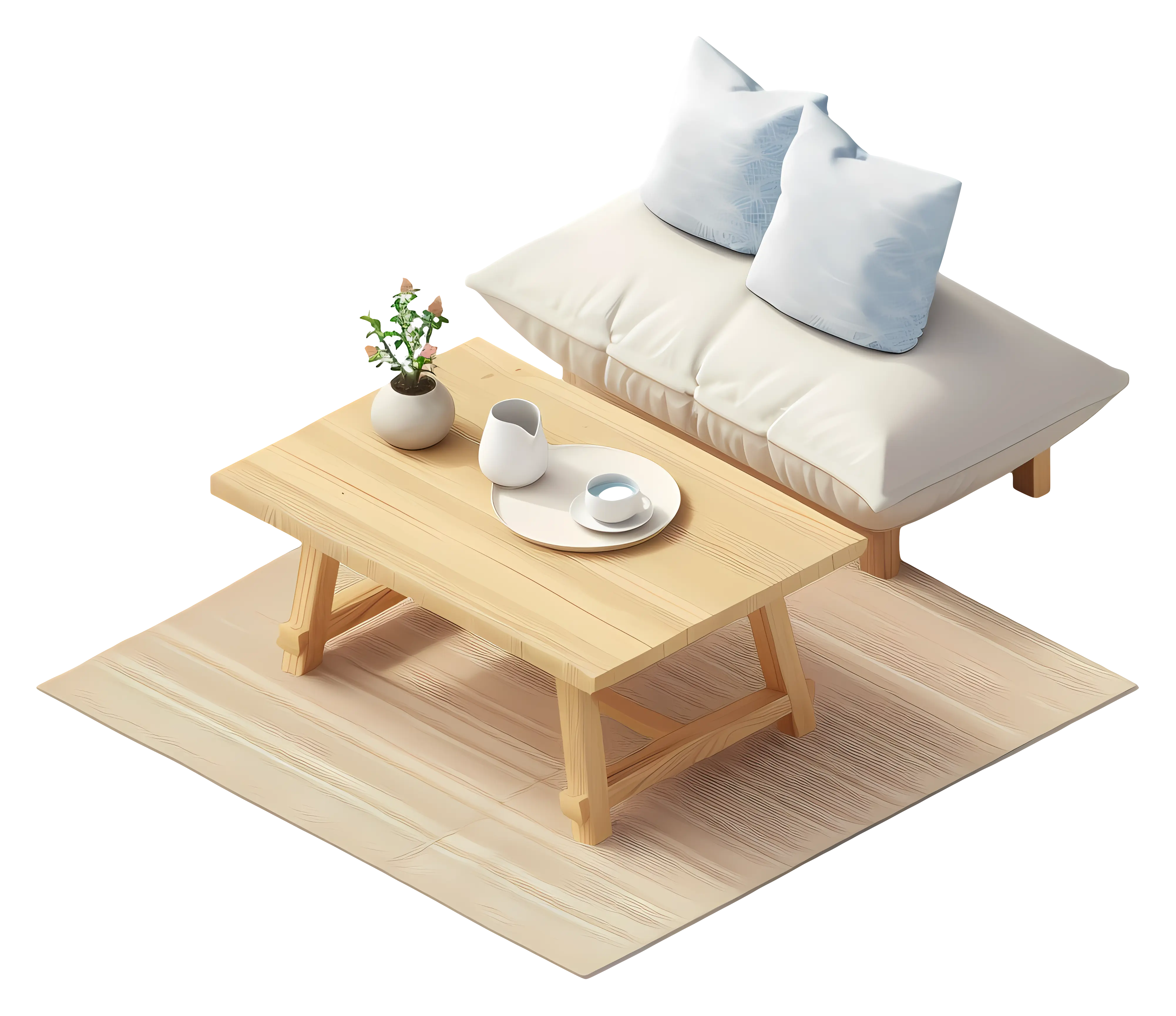Wooden Coffee Table with Sofa