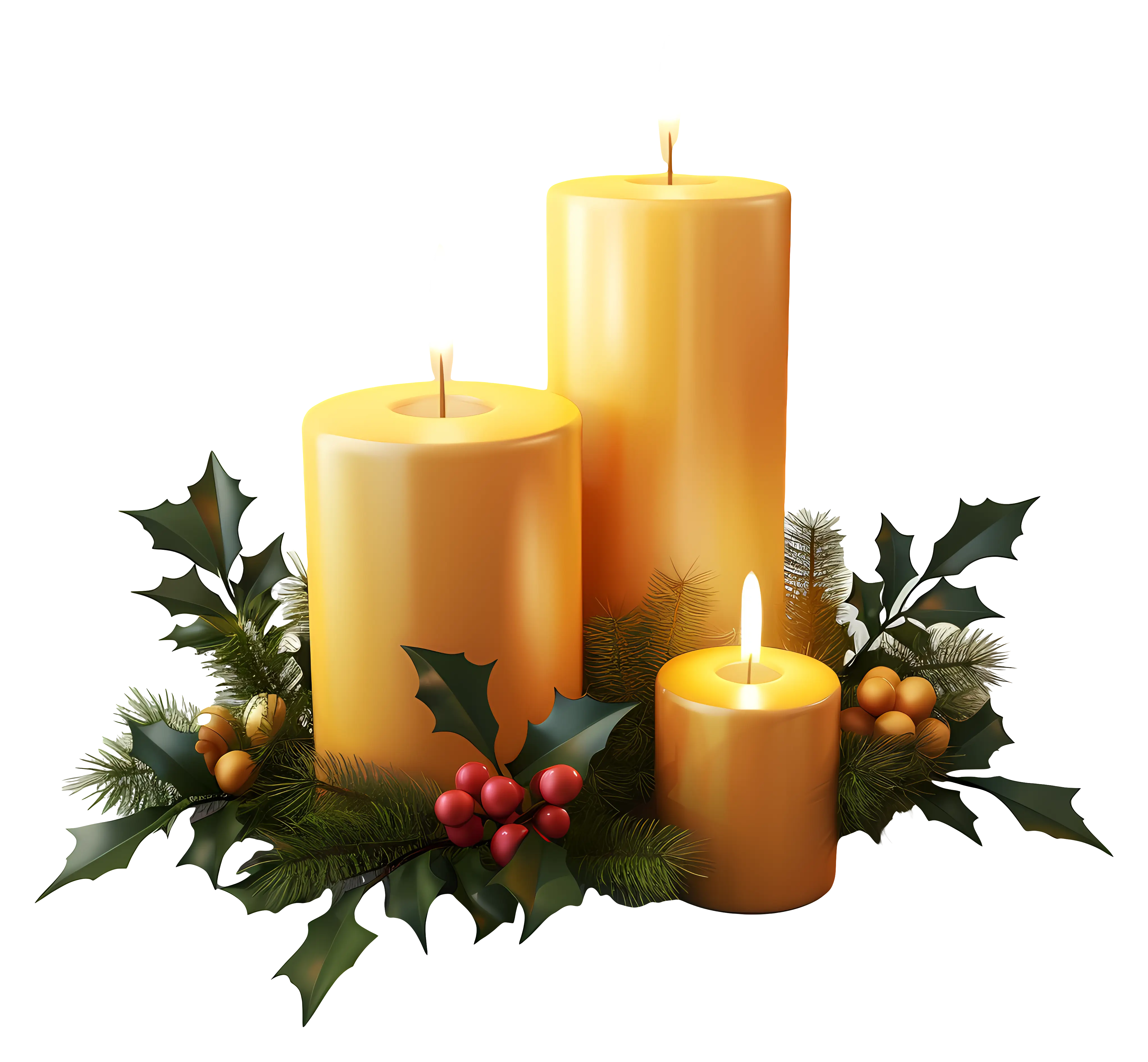 Holiday Candles with Holly Decoration