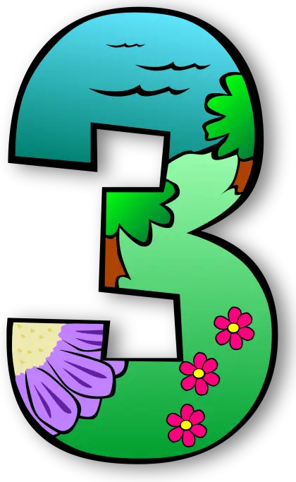 Cartoon Number Three with Nature and Floral Theme