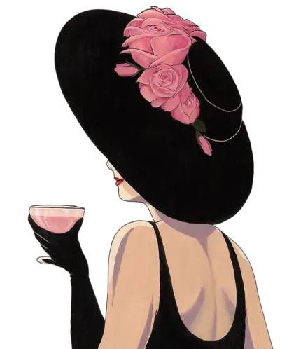 Elegant Woman with Stylish Hat and Drink