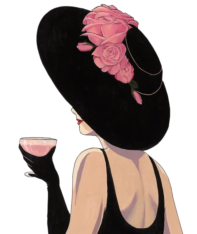 Elegant Woman with Stylish Hat and Drink