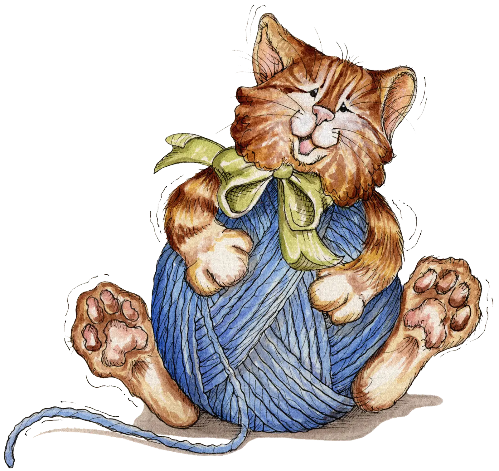 Cute Cat Playing with Yarn Illustration