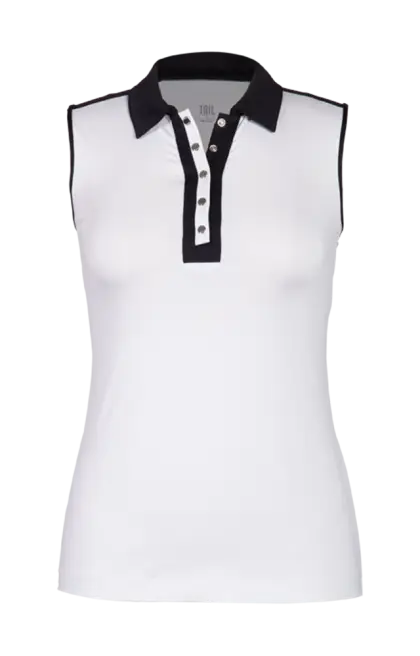 White Womenâ€™s Polo Shirt with Black Collar