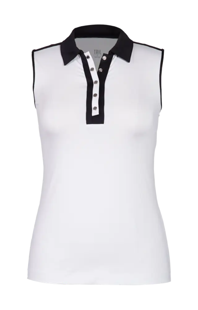 White Women’s Polo Shirt with Black Collar