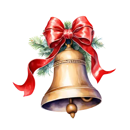 Golden Bell with Red Ribbon for Christmas