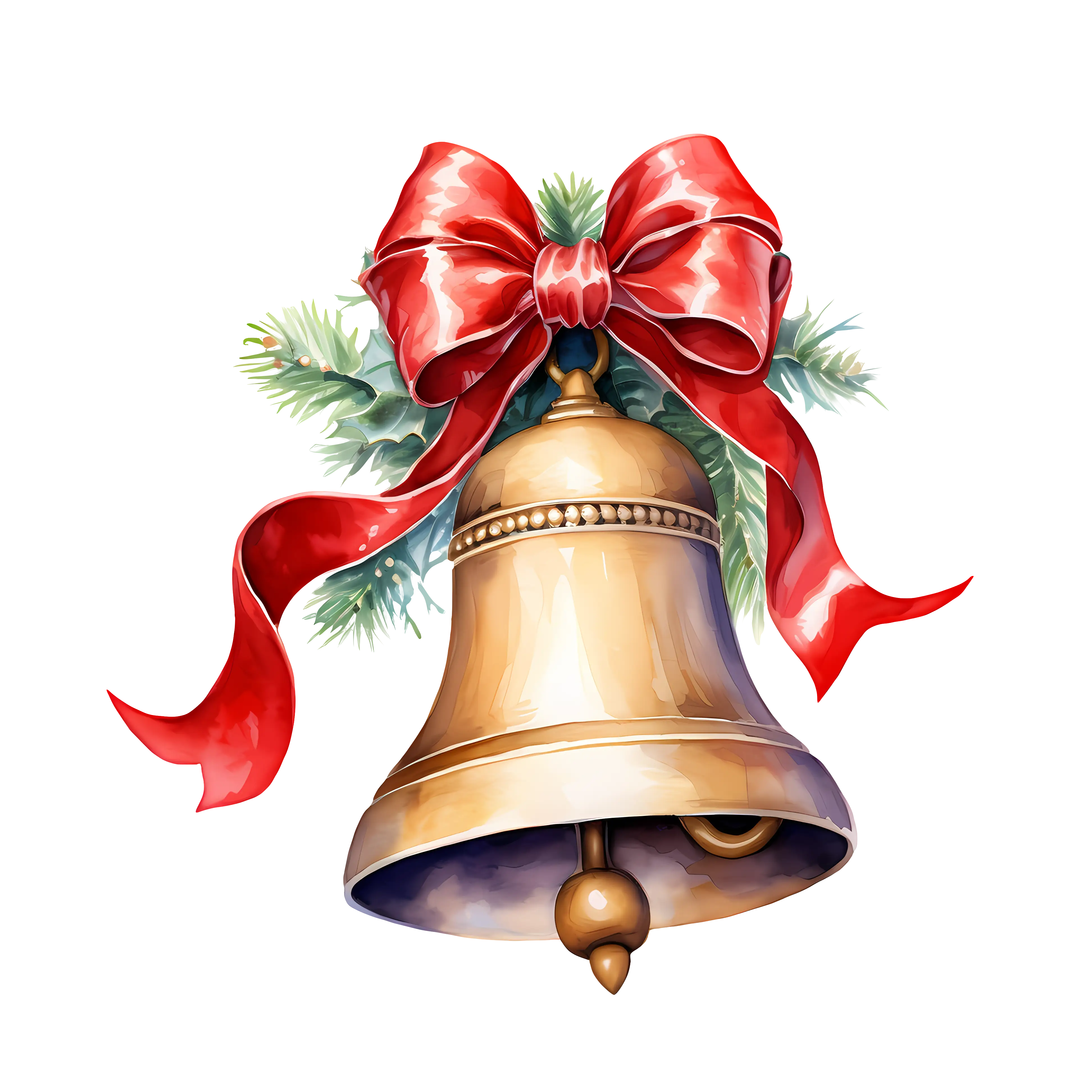 Golden Bell with Red Ribbon for Christmas