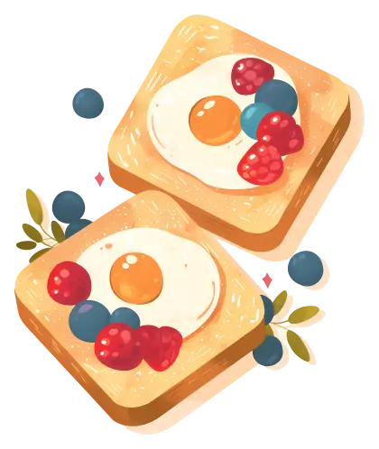 Toast with Fried Eggs and Fresh Berries Illustration