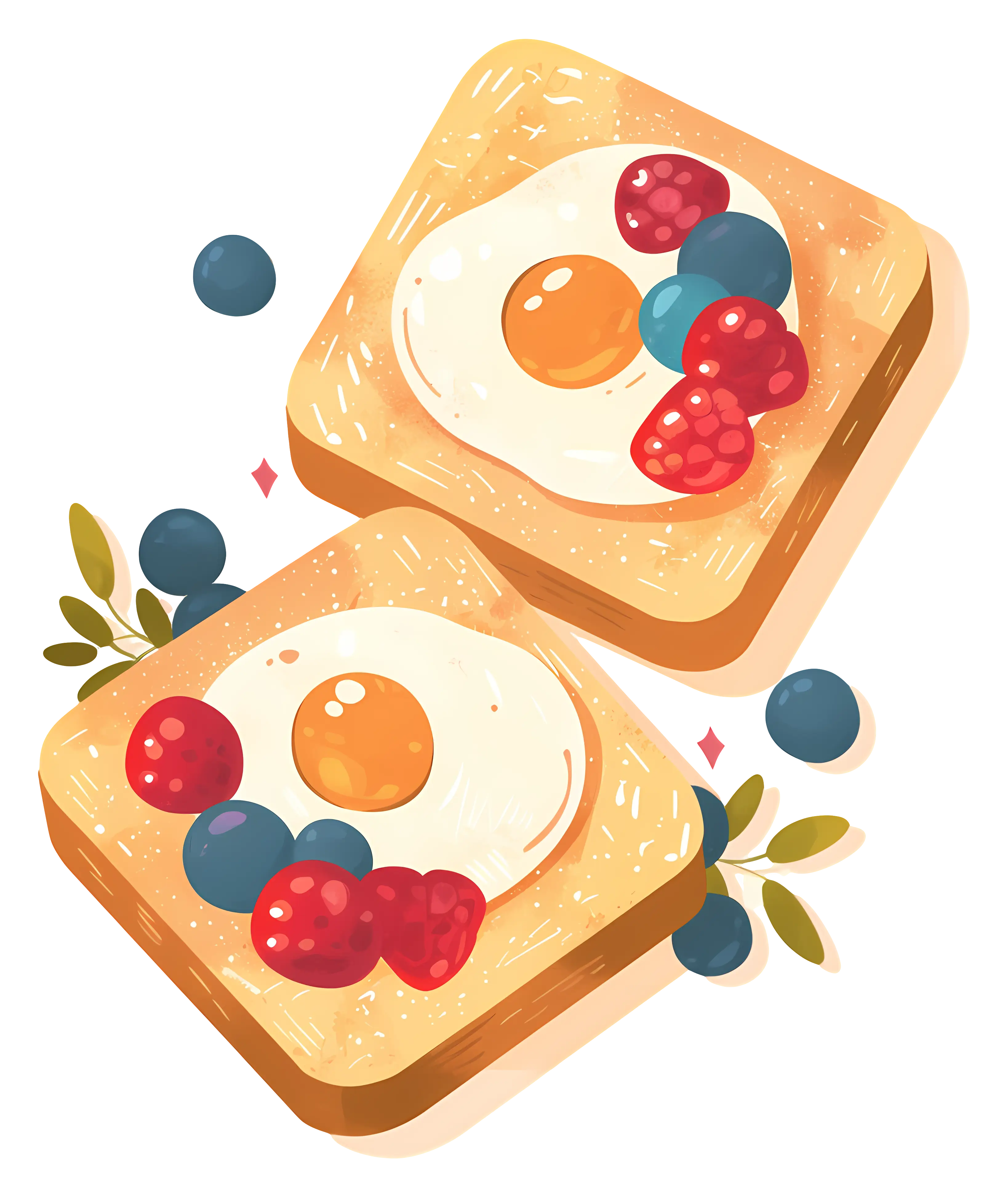 Toast with Fried Eggs and Fresh Berries Illustration