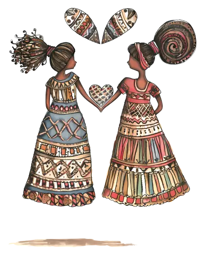 Two Women in Traditional Dresses Holding Hands