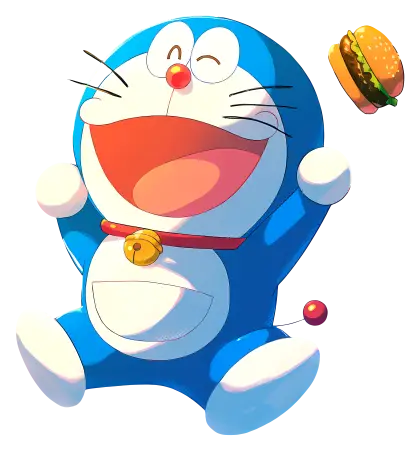 Blue Robotic Cat with Burger