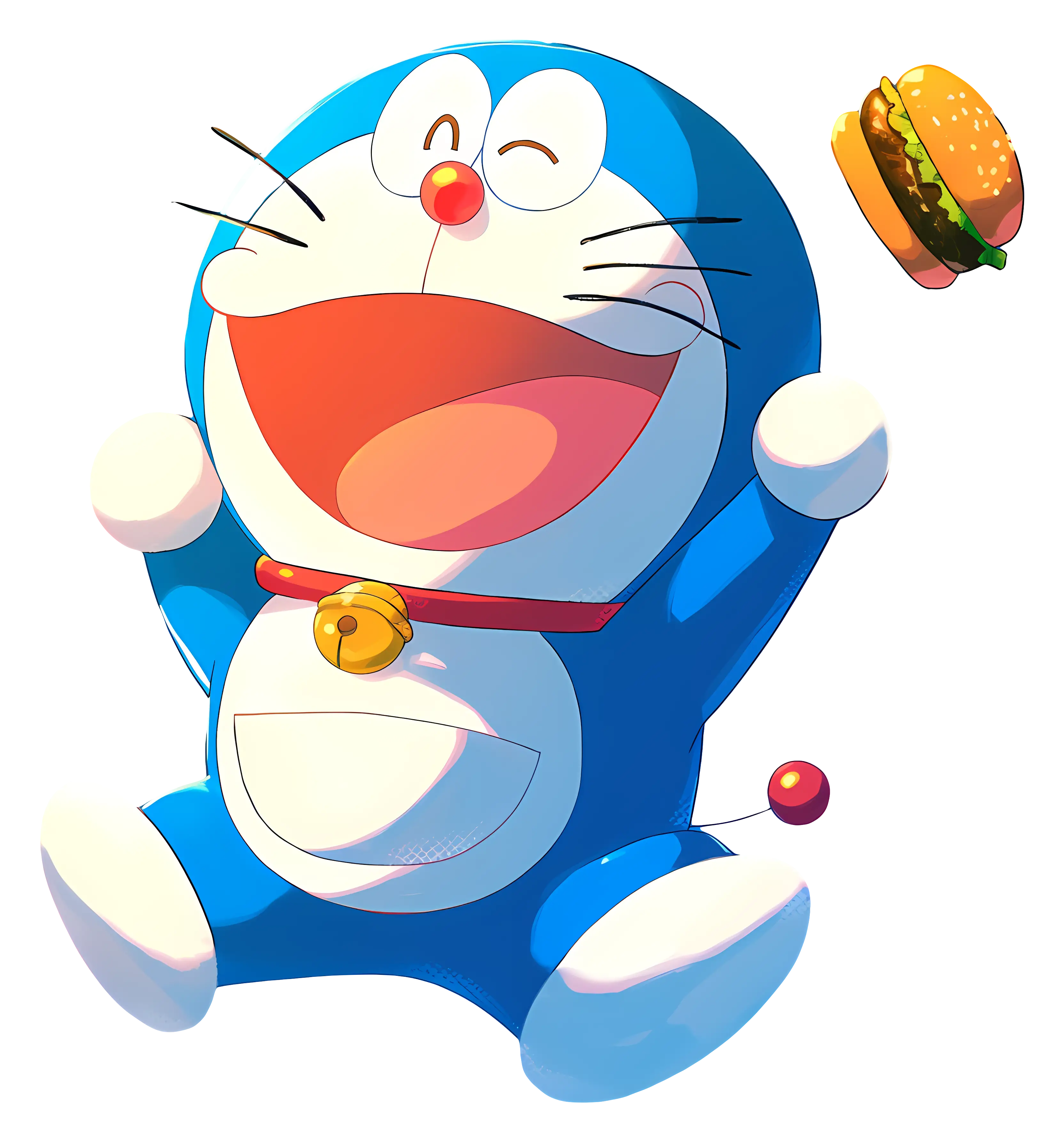 Blue Robotic Cat with Burger