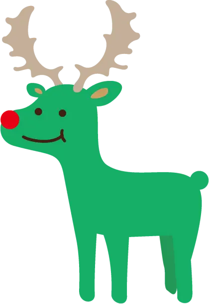 Green Cartoon Reindeer with Red Nose