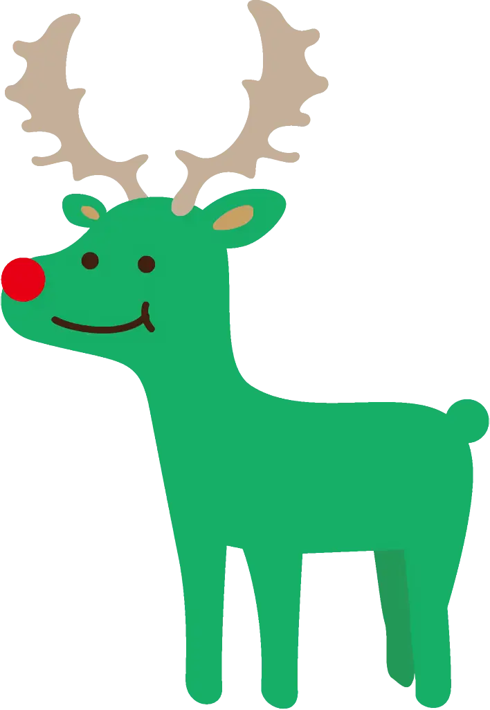 Green Cartoon Reindeer with Red Nose