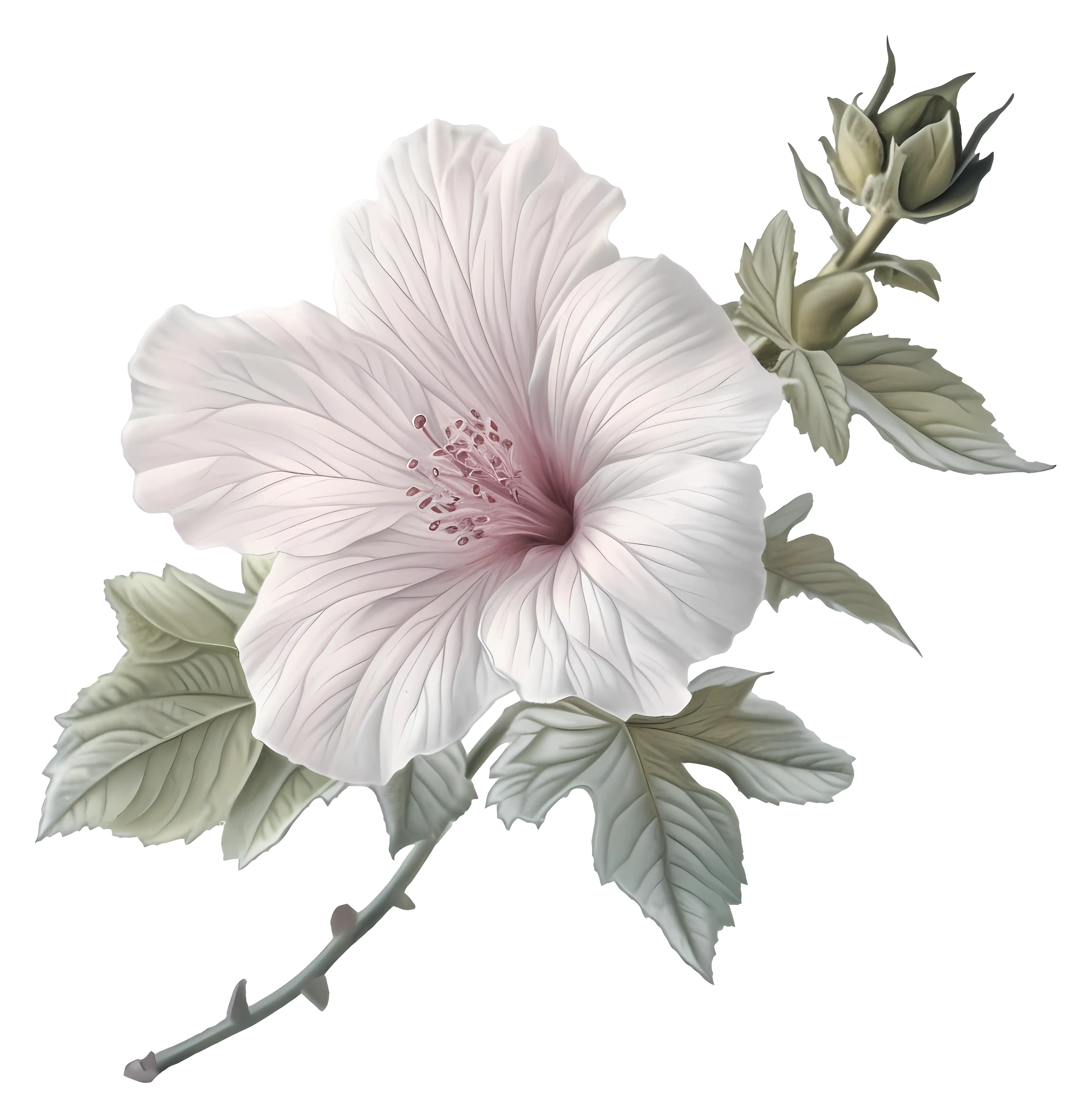 Delicate White Hibiscus Flower Illustration