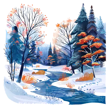 Scenic Winter Forest with Frozen Stream