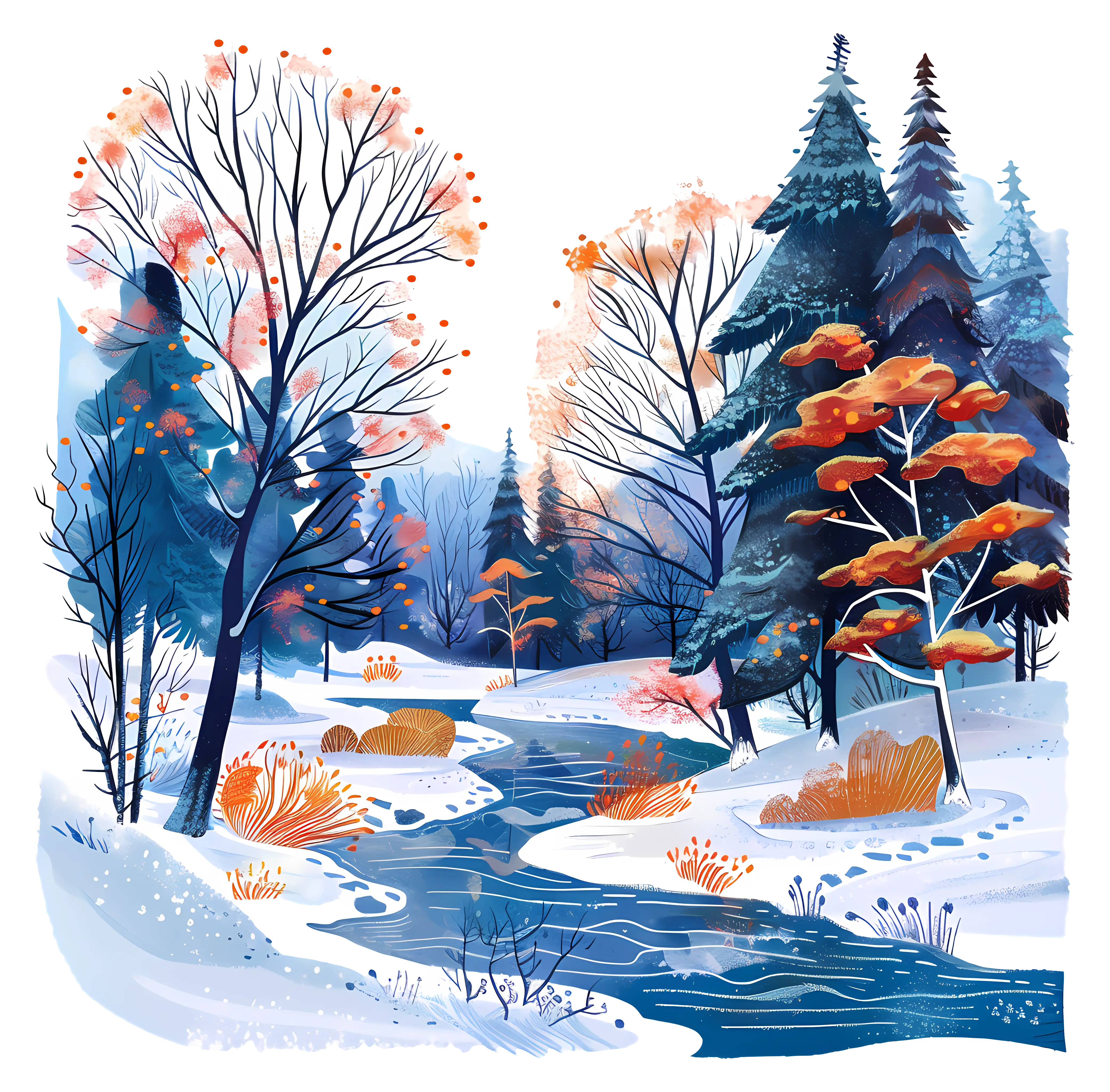 Scenic Winter Forest with Frozen Stream