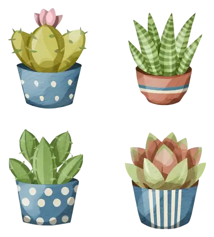 Watercolor Potted Succulents in Decorative Pots