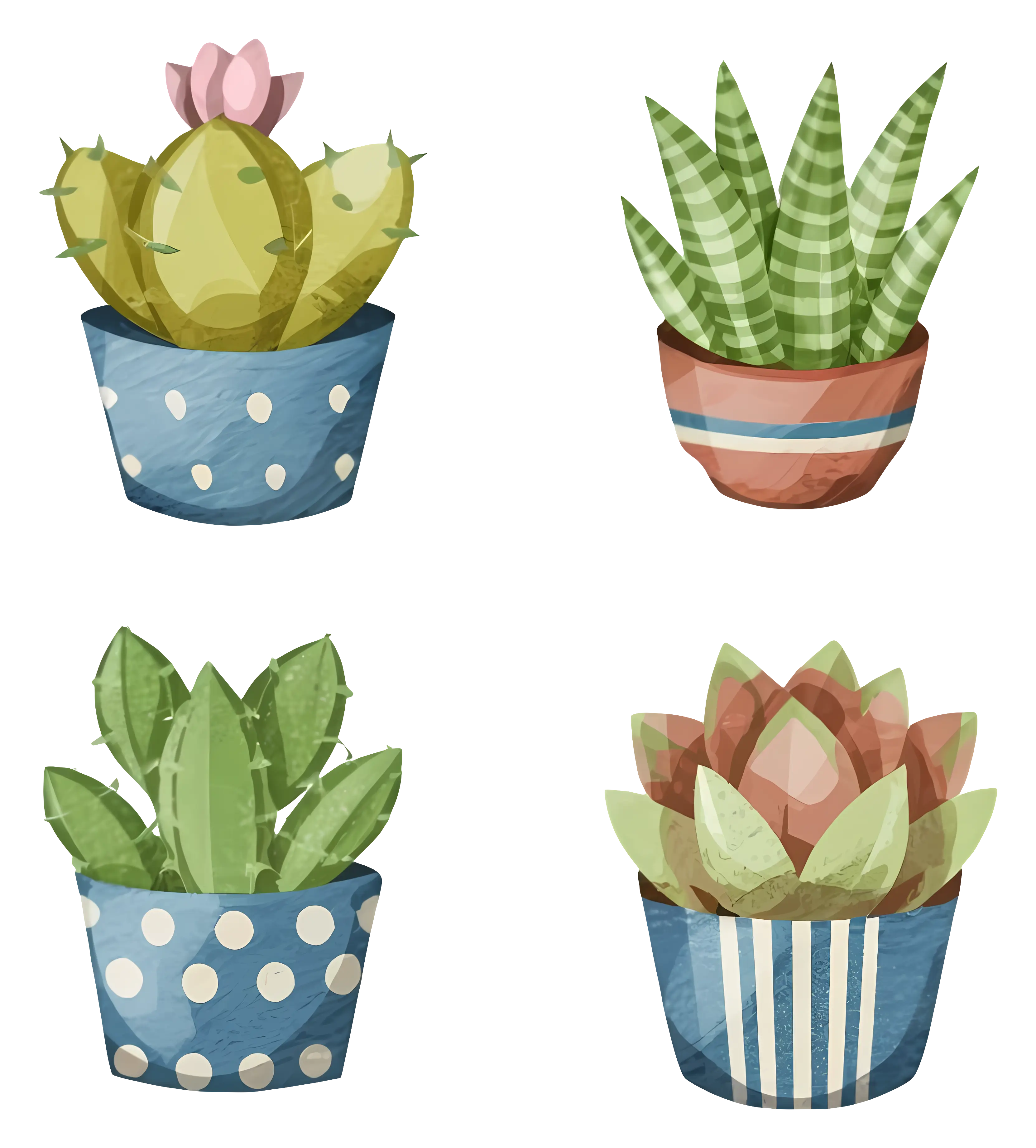 Watercolor Potted Succulents in Decorative Pots