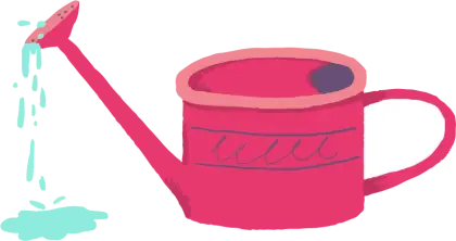 Pink Watering Can with Water Flowing