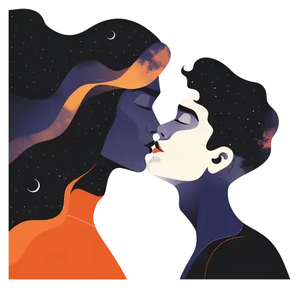 Abstract Couple Kissing Under the Night Sky