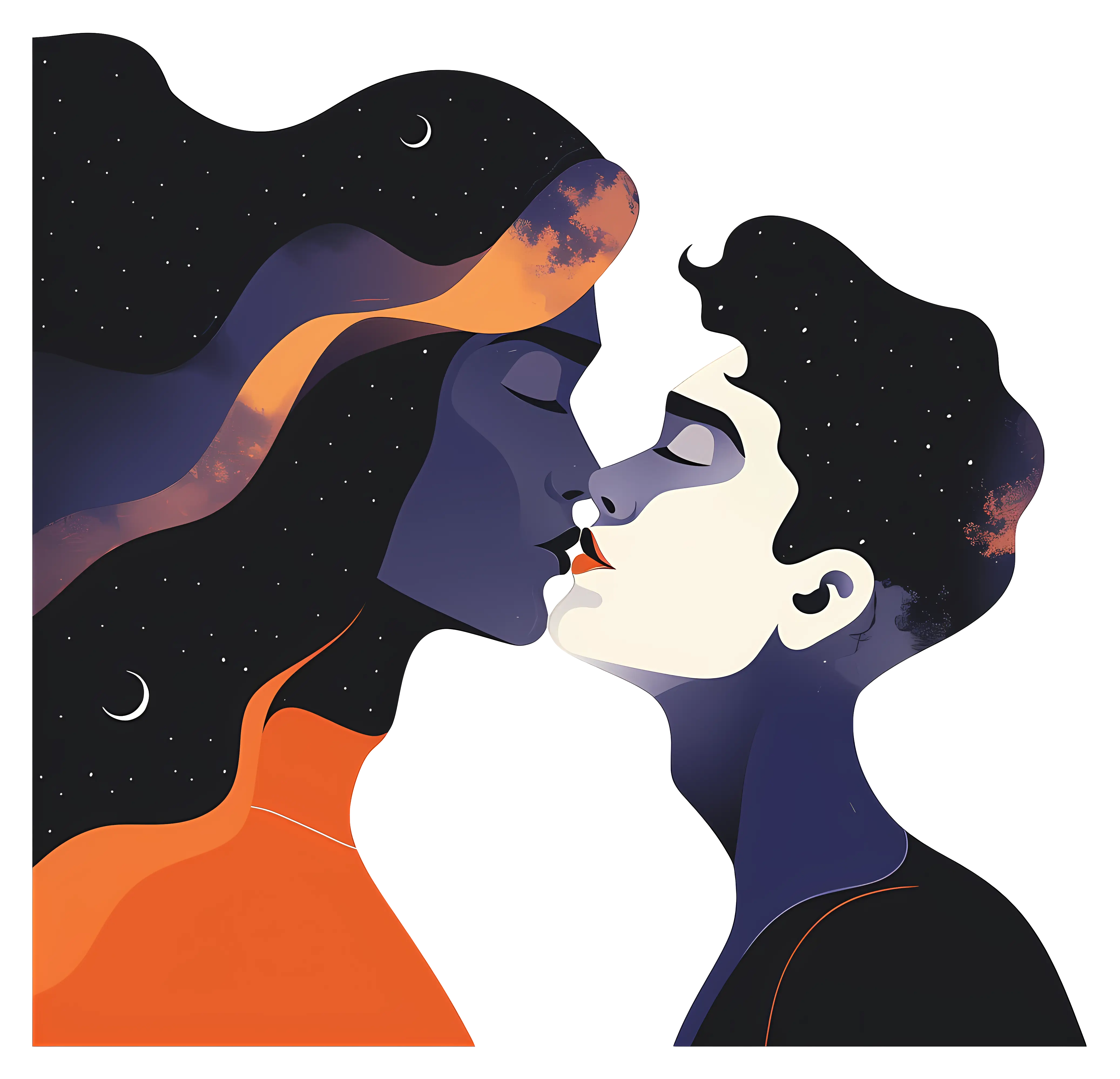 Abstract Couple Kissing Under the Night Sky