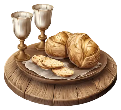 Bread and Wine on Wooden Table