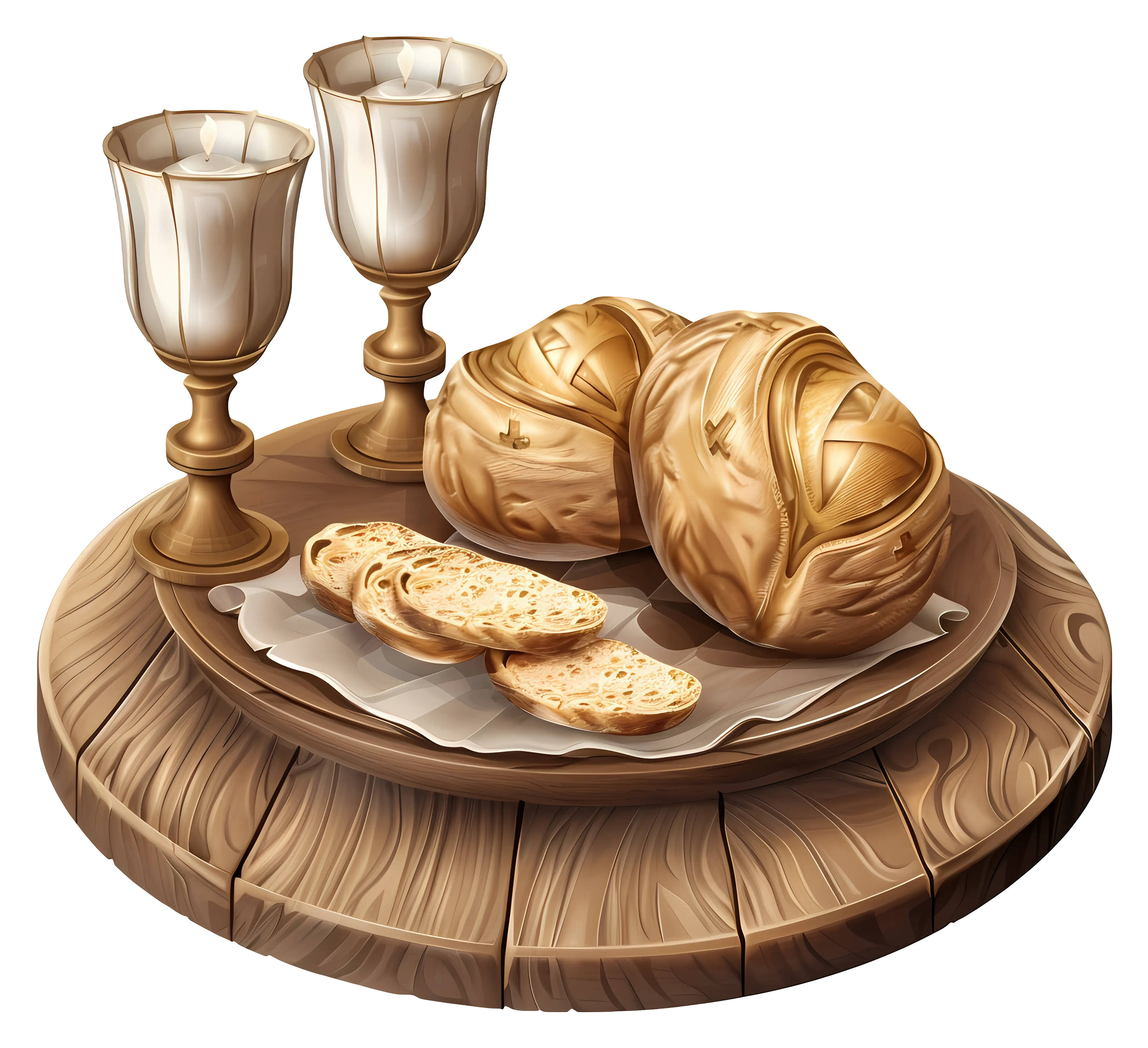 Bread and Wine on Wooden Table