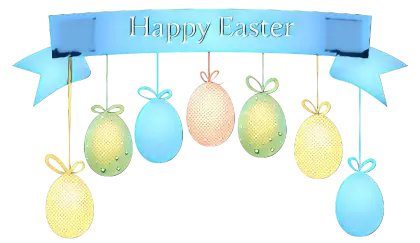 Colorful Easter Eggs with Blue Ribbon Decoration