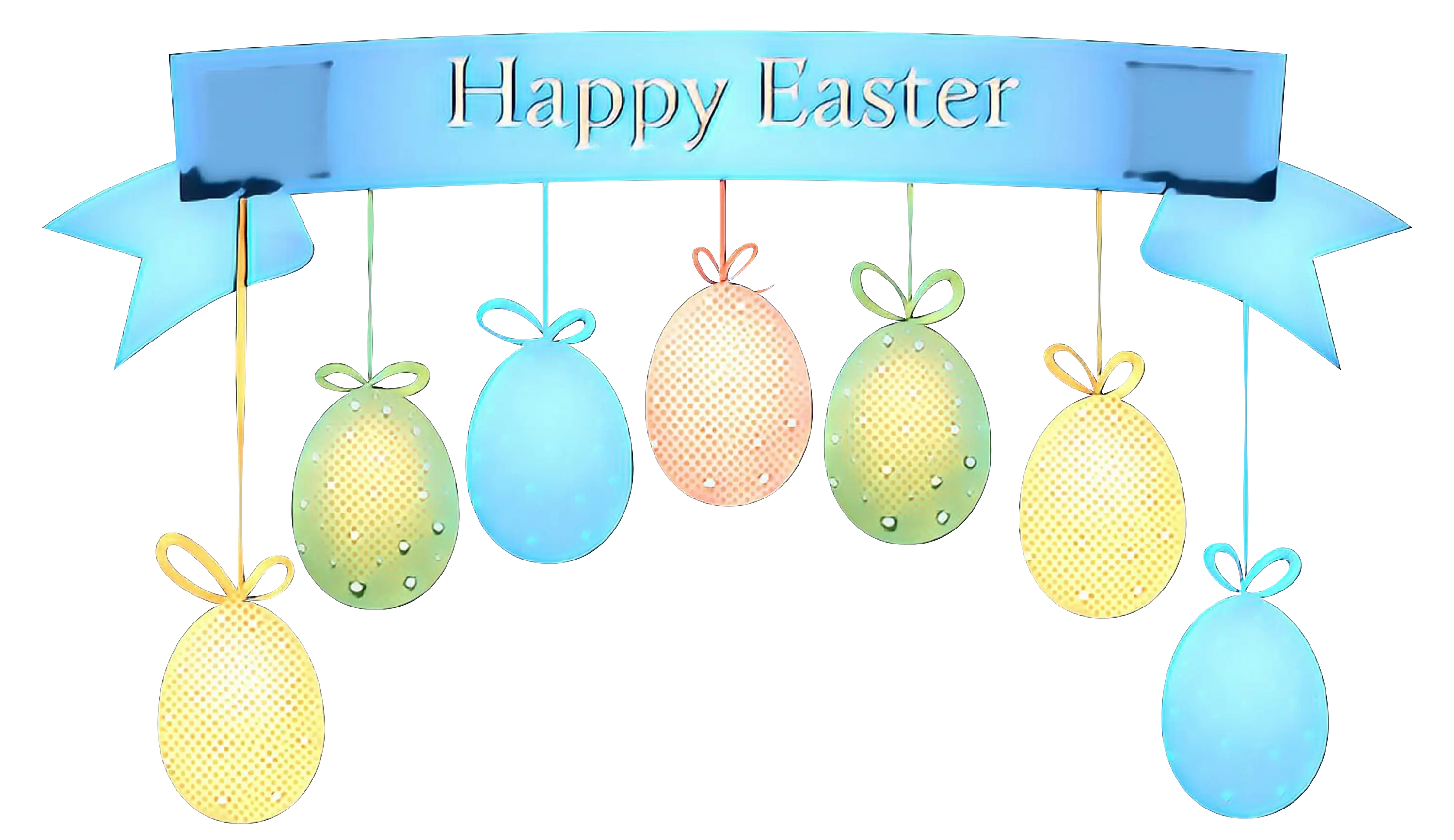 Colorful Easter Eggs with Blue Ribbon Decoration