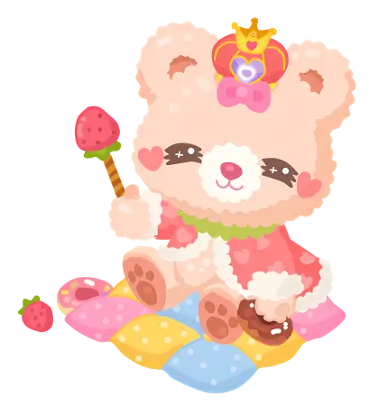 Cute bear with a crown and strawberry