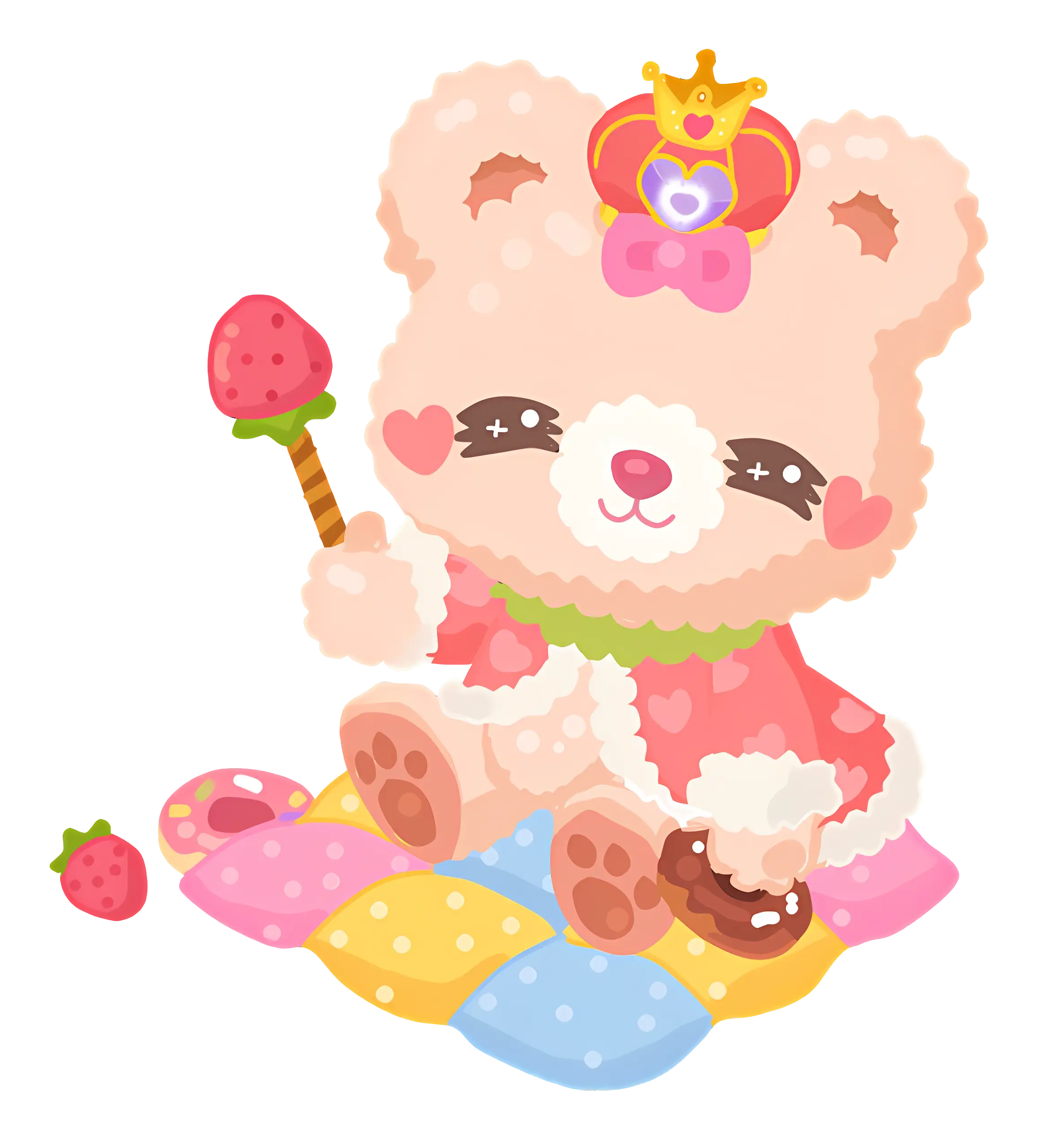 Cute bear with a crown and strawberry