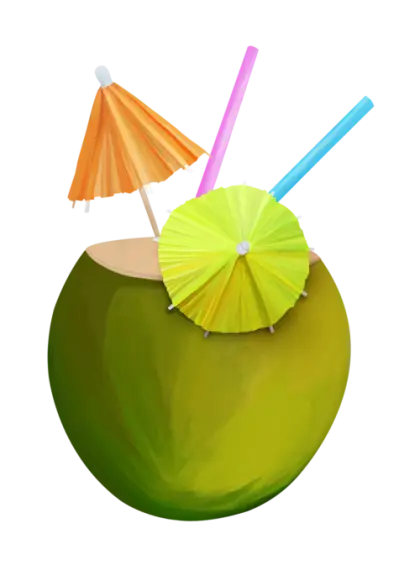 Refreshing Green Coconut Drink with Straws and Umbrella