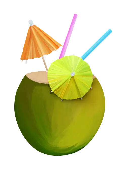 Refreshing Green Coconut Drink with Straws and Umbrella
