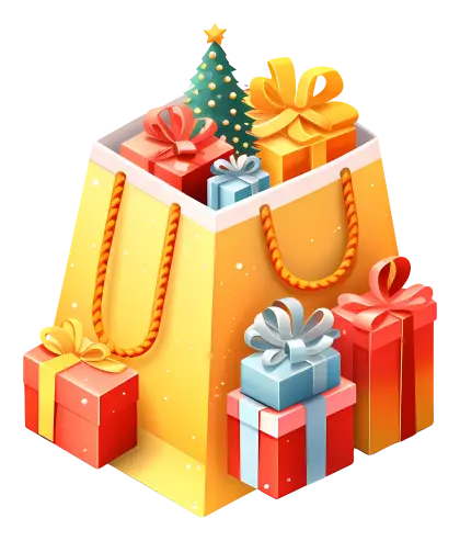 Festive Gift Bag Filled with Colorful Christmas Presents